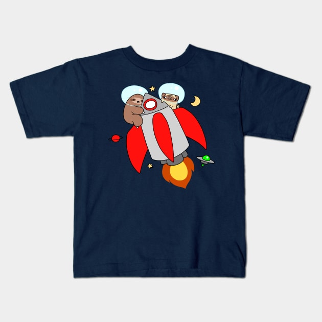 Rocket Ship Sloth and Pug Kids T-Shirt by saradaboru